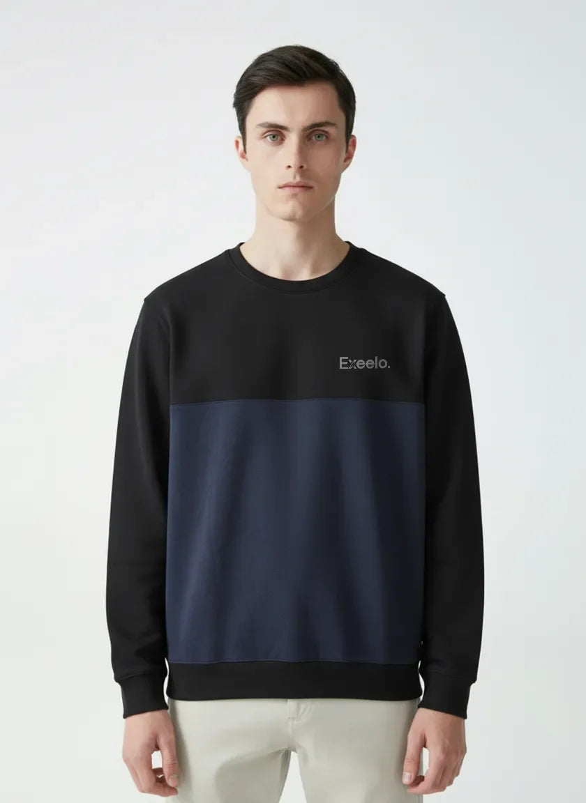 Men’s Black and Blue Combination Sweatshirt | Exeelo Premium Winter Wear 2025