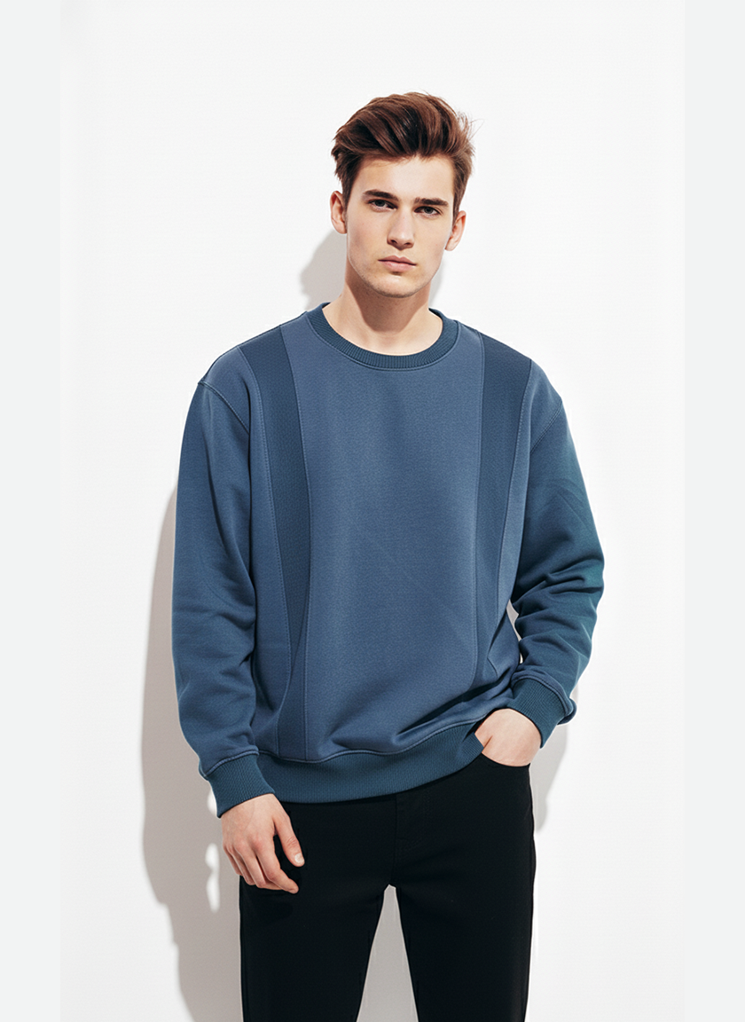 Exeelo Men’s Panel Design Shirt with modern color-block panel, tailored fit, and premium cotton-blend fabric, perfect for office or casual occasions.