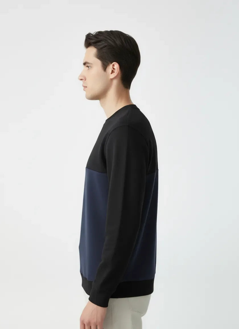 Men’s Black and Blue Combination Sweatshirt | Exeelo Premium Winter Wear 2025