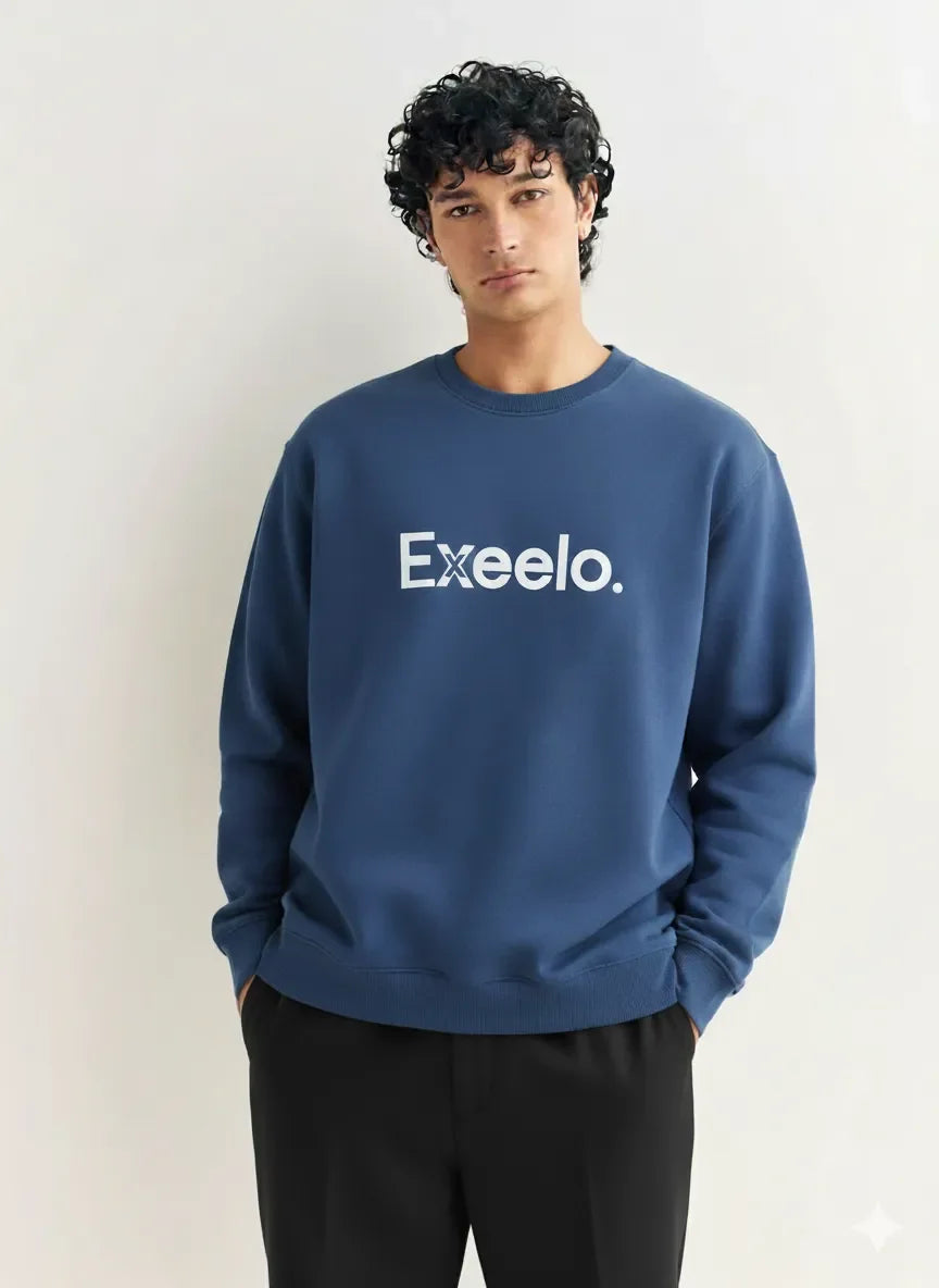 Exeelo Men’s Blue Sweatshirt - Premium Winter Comfort, Casual and Office Wear, Soft and Warm
