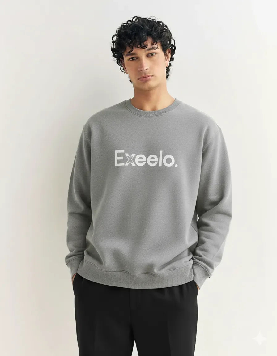 Exeelo Men’s Grey Sweatshirt - Premium Winter Comfort, Casual and Office Wear, Soft and Warm
