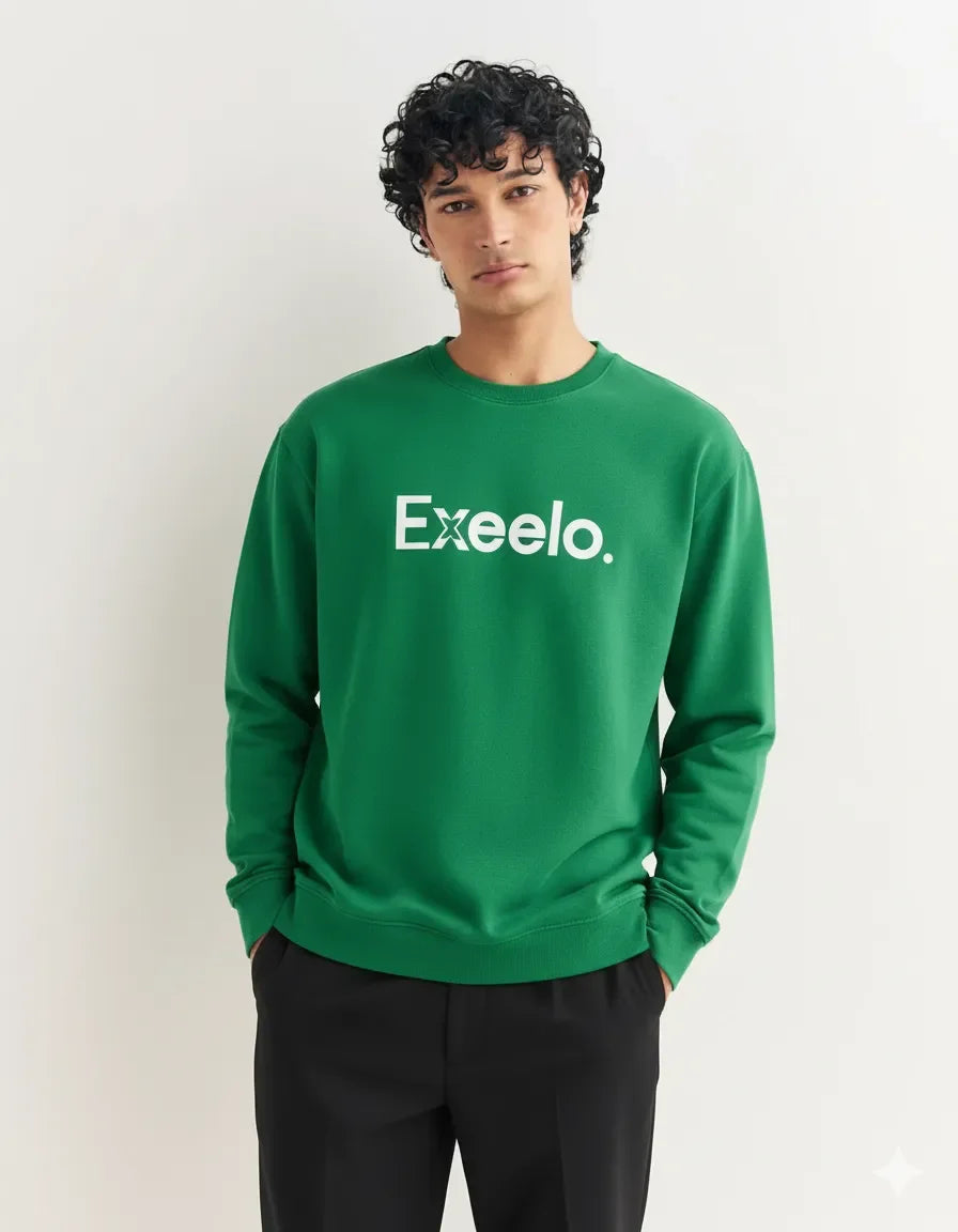 Exeelo Men’s Green Sweatshirt - Premium Winter Comfort, Casual and Office Wear, Soft and Warm
