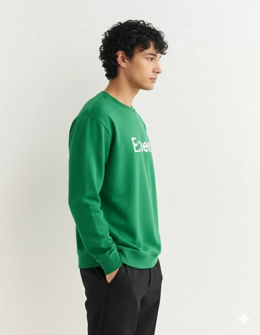 Exeelo Men’s Green Sweatshirt - Premium Winter Comfort, Casual and Office Wear, Soft and Warm
