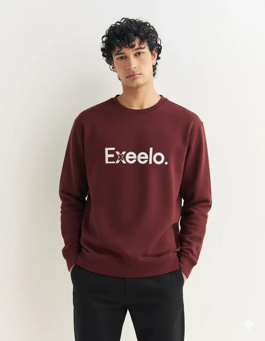 Exeelo Men’s Maroon Sweatshirt - Premium Winter Comfort, Casual and Office Wear, Soft and Warm

