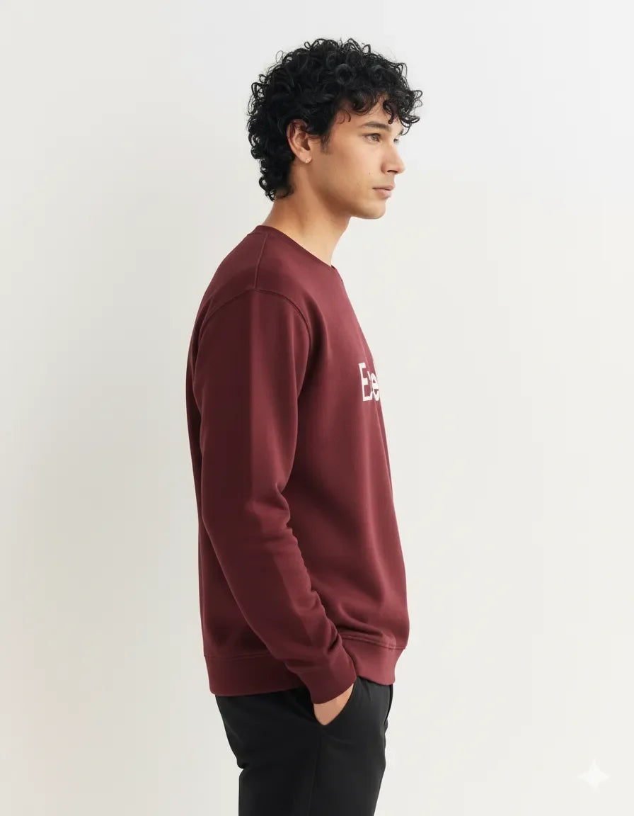 Exeelo Men’s Maroon Sweatshirt - Premium Winter Comfort, Casual and Office Wear, Soft and Warm
