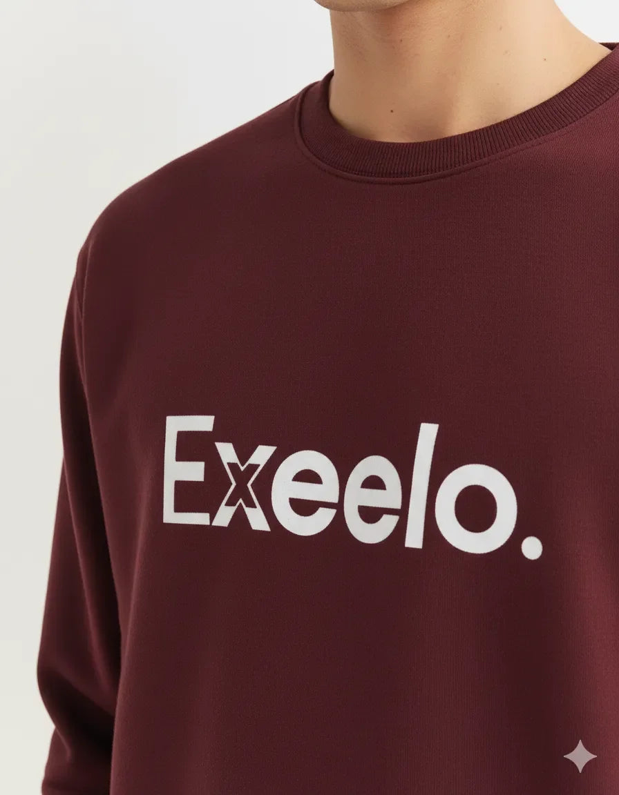 Exeelo Men’s Maroon Sweatshirt - Premium Winter Comfort, Casual and Office Wear, Soft and Warm
