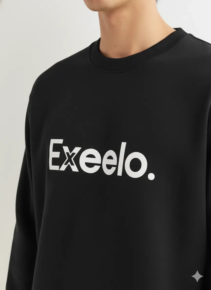 Exeelo Men’s Black Sweatshirt - Premium Winter Fleece, Casual and Office Wear, Soft and Warm
