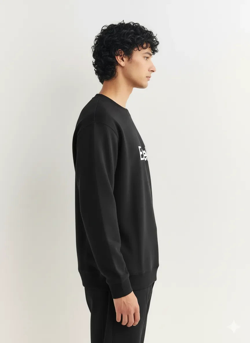 Exeelo Men’s Black Sweatshirt - Premium Winter Fleece, Casual and Office Wear, Soft and Warm
